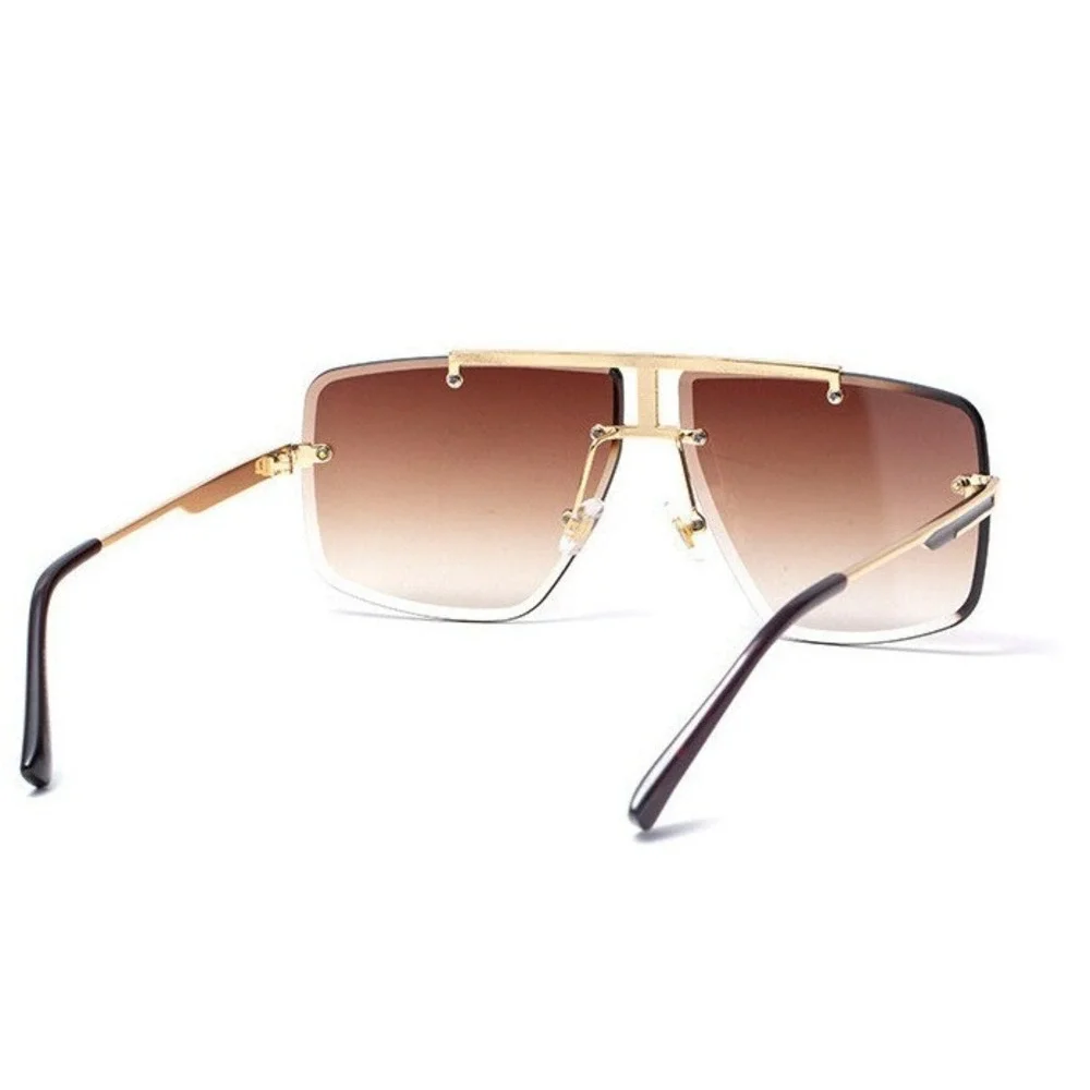Sunglasses Brown Lens Men's Fashion Rimless Square Gold Accents UV400 Lentes New